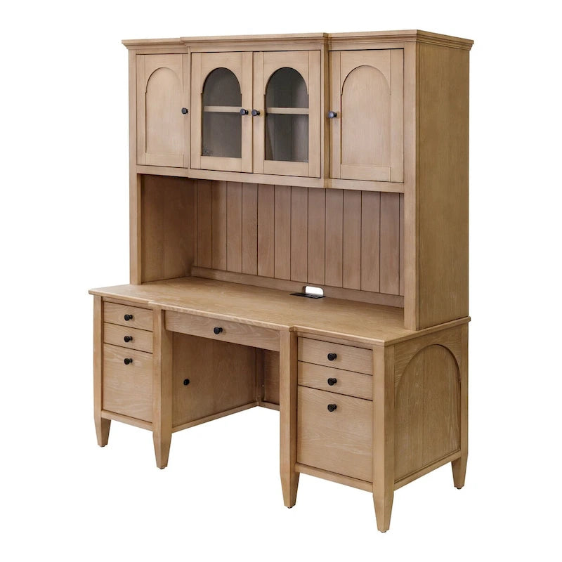 Modern Wood Hutch With Doors, Storage Hutch, Office Storage, Fully Assembled, Light Brown