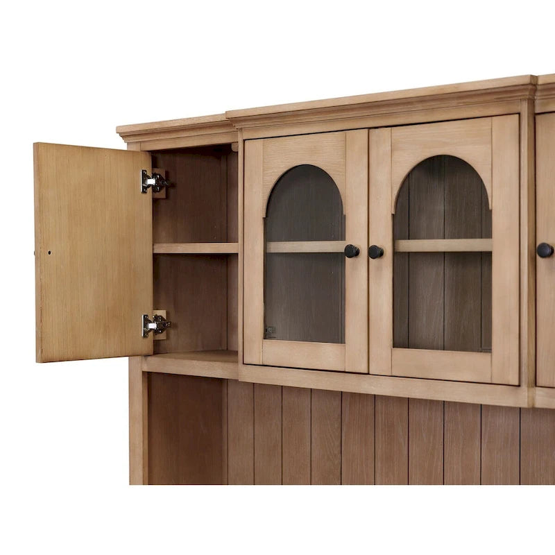 Modern Wood Hutch With Doors, Storage Hutch, Office Storage, Fully Assembled, Light Brown