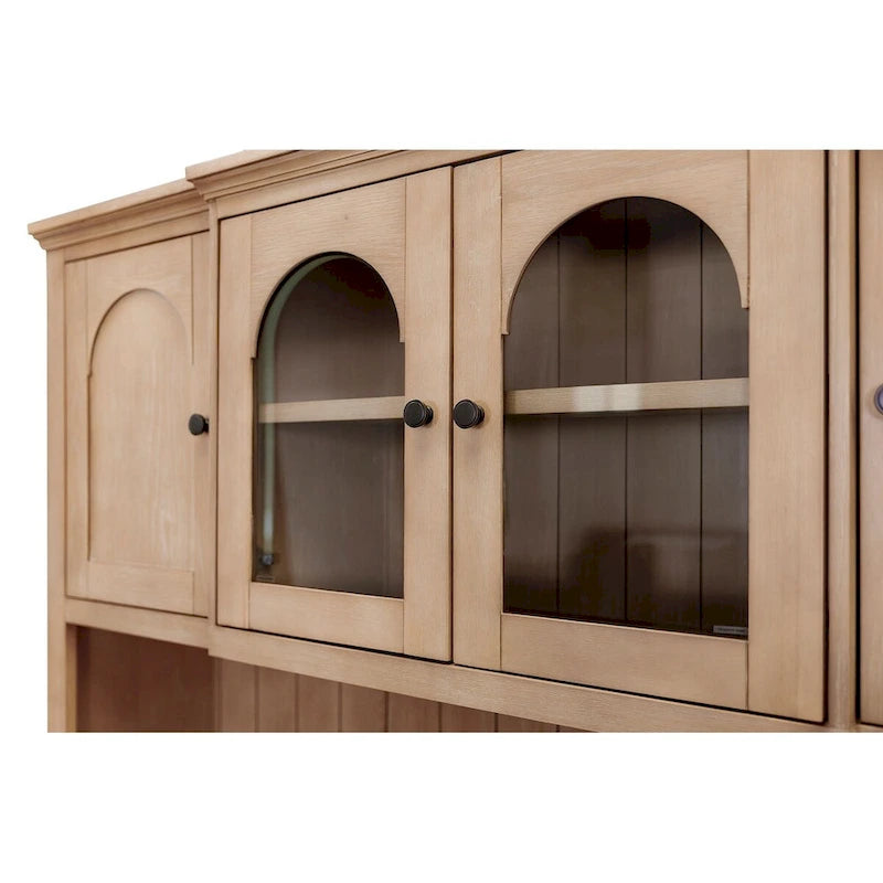 Modern Wood Hutch With Doors, Storage Hutch, Office Storage, Fully Assembled, Light Brown