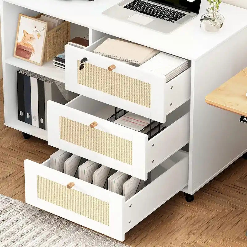 Filing Cabinet with Drawers and Lock, Storage Cabinet Mobile Lateral Filing Cabinet for Home Office with Open Storage Shelves
