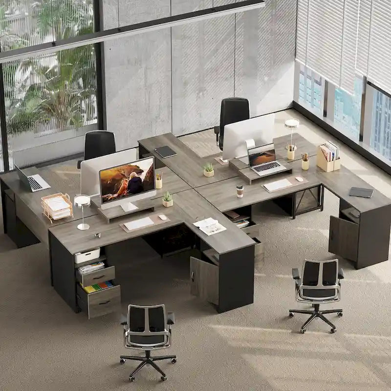 63 L-Shaped Desk with Storage and Monitor Stand