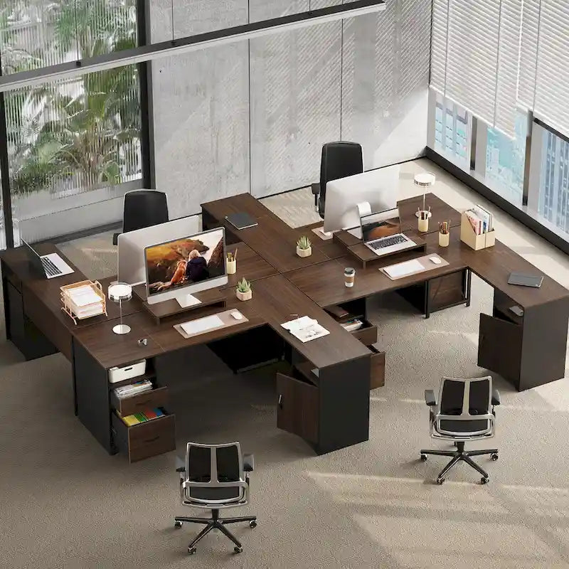 63 L-Shaped Desk with Storage and Monitor Stand