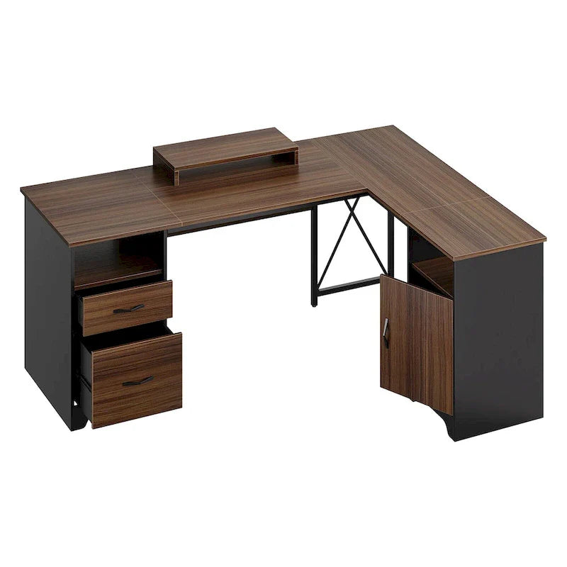 63 L-Shaped Desk with Storage and Monitor Stand