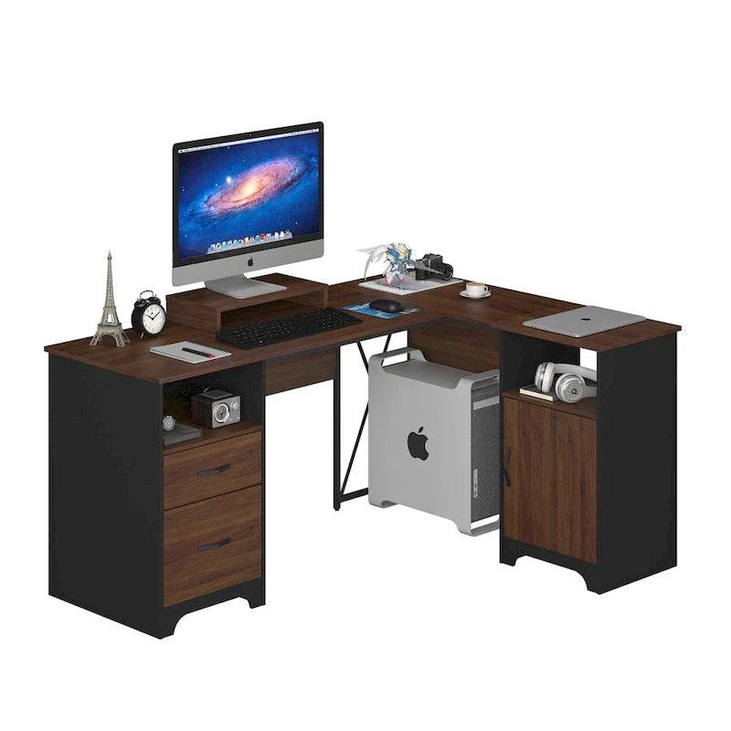 63 L-Shaped Desk with Storage and Monitor Stand