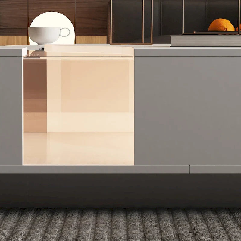 White Coffee Table with 2 Drawers, Tempered Glass Top and LED Lighting