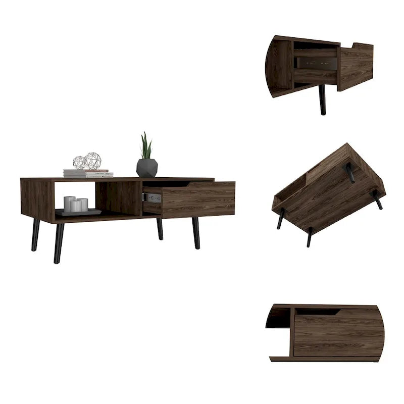New Haven 1-Drawer 1-Shelf 12-Bottle Wine Cabinet Dark Walnut
