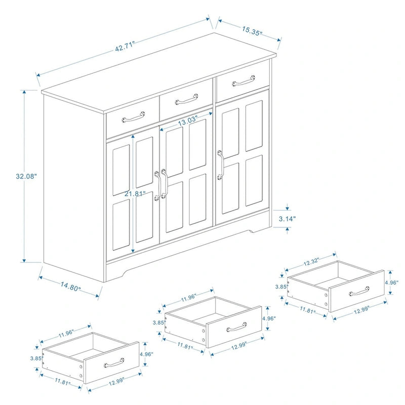 Farmhouse Buffet Cabinet Storage Sideboard with 3 Drawers and 3 Doors