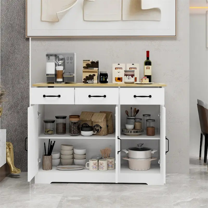 Farmhouse Buffet Cabinet Storage Sideboard with 3 Drawers and 3 Doors