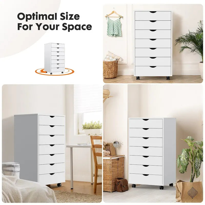 Sweetcrispy 7 Drawer Chest - Storage Cabinets with Wheels Dressers Wood Dresser Cabinet Mobile Organizer Drawers for Office