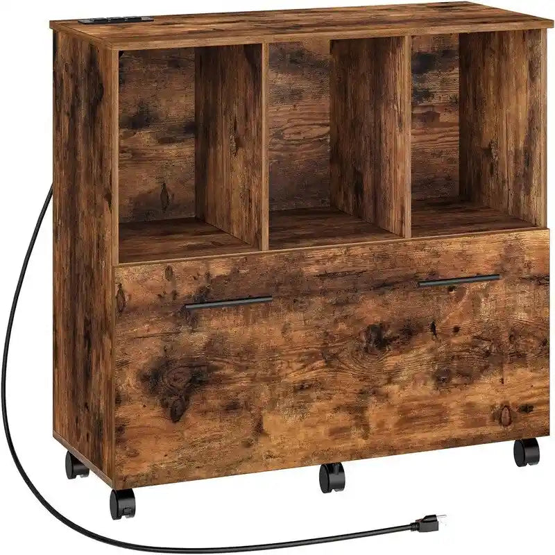 Mobile Lateral Filing Cabinet with Charging Station - 14.2D x 31.5W x 26.6H