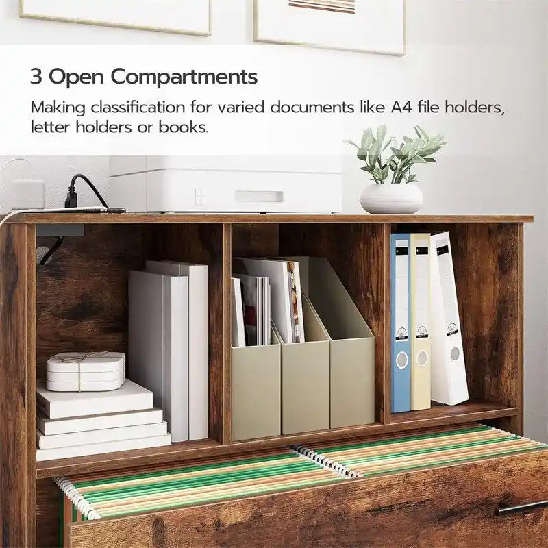 Mobile Lateral Filing Cabinet with Charging Station - 14.2D x 31.5W x 26.6H