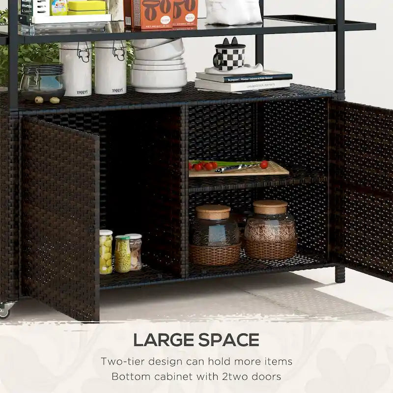 Patio Serving Cart with Glass Top
