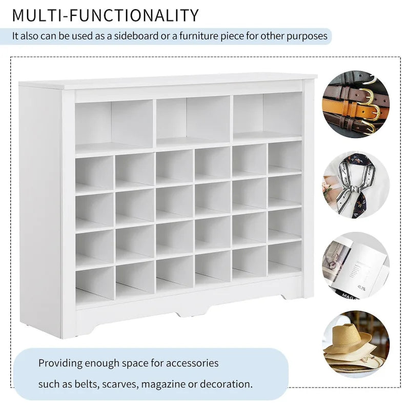 Sleek Design 24 Shoe Cubby Console, Modern Shoe Cabinet with Curved Base, Versatile Sideboard with High-quality for Hallway