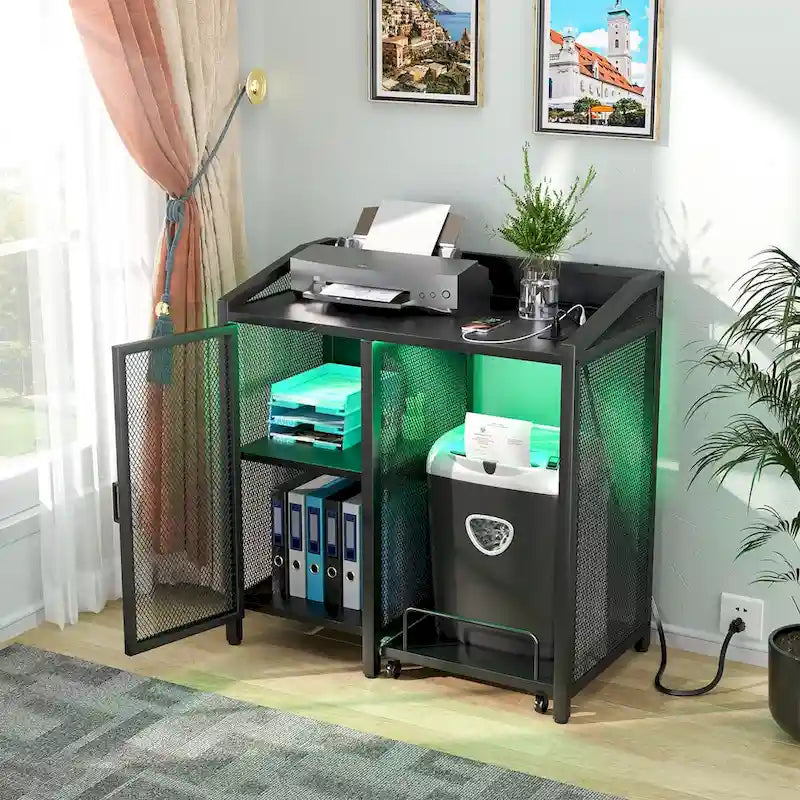 File Cabinet with Charge Station, Storage Cabinet with Paper Shredder Stand On Wheel