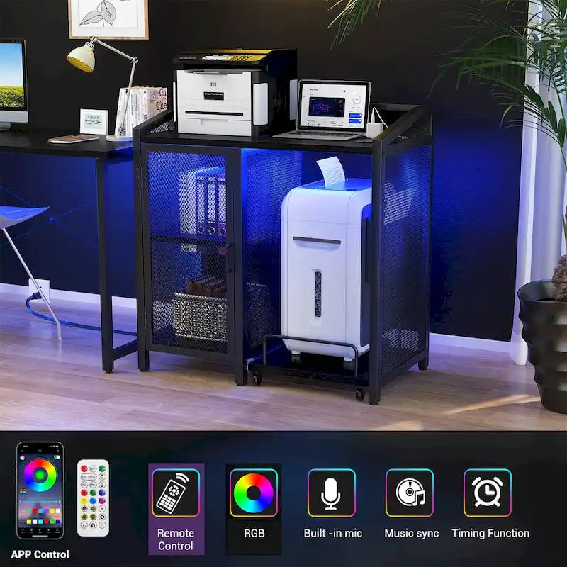 File Cabinet with Charge Station, Storage Cabinet with Paper Shredder Stand On Wheel