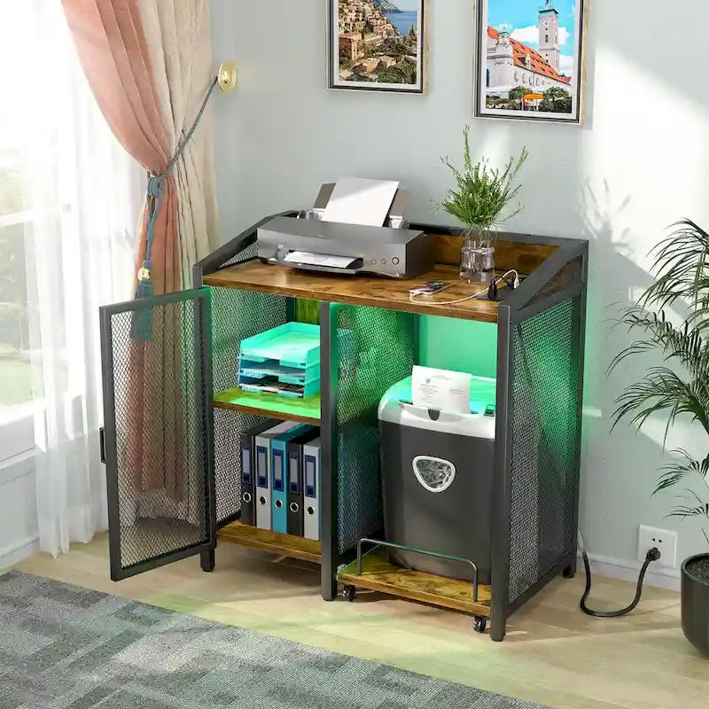 File Cabinet with Charge Station, Storage Cabinet with Paper Shredder Stand On Wheel