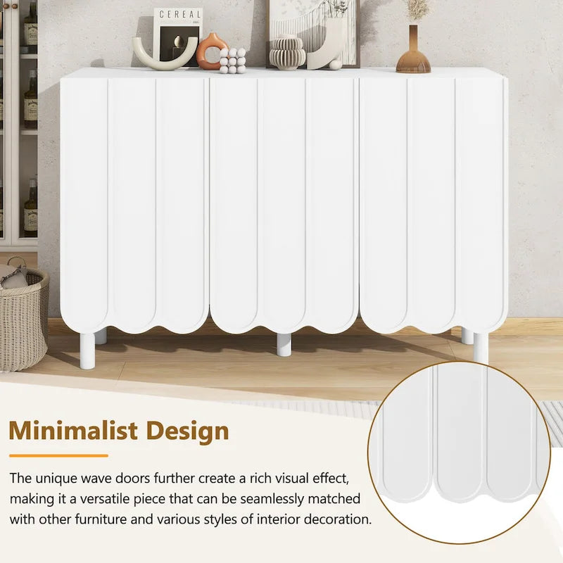 Shoe Cabinet with 5 Solid Wood Legs, Sideboard Buffet Cabinet with Adjustable Shelves, Large Storage Cabinet with Wave Doors