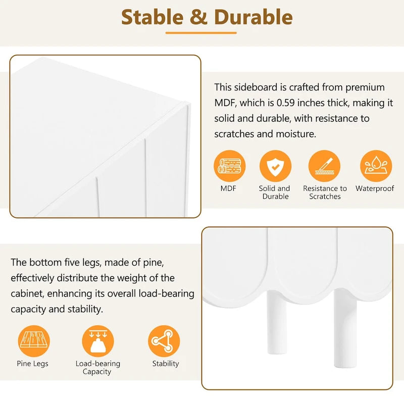 Shoe Cabinet with 5 Solid Wood Legs, Sideboard Buffet Cabinet with Adjustable Shelves, Large Storage Cabinet with Wave Doors