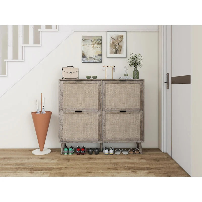 4 Door Shoe Rack, Freestanding Modern Shoe Storage Cabinet, for Entryway