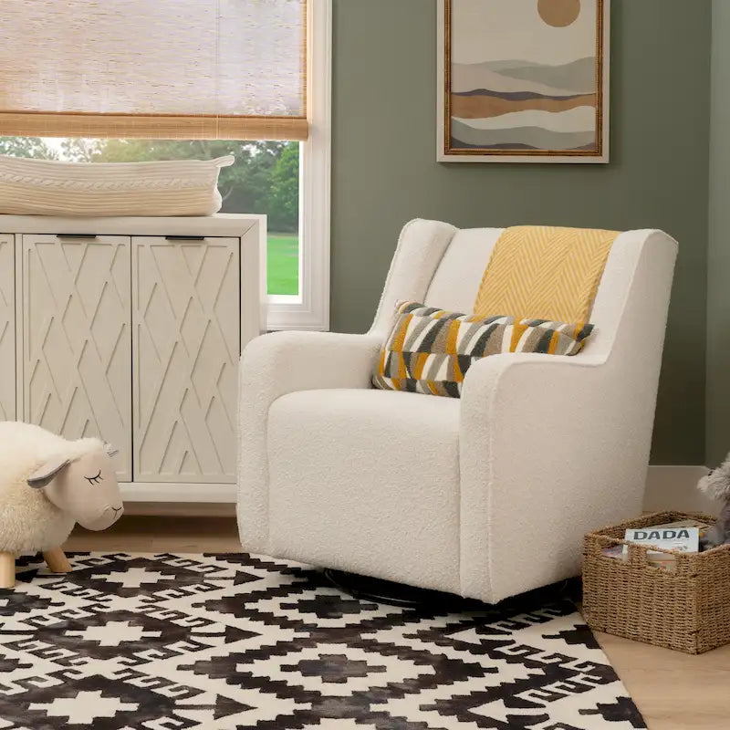 Sherpa or Velvet Swivel Rocker Accent Chair with Black Base