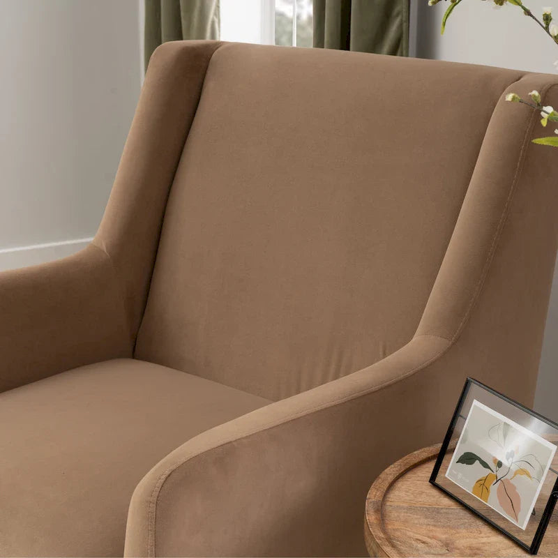 Sherpa or Velvet Swivel Rocker Accent Chair with Black Base