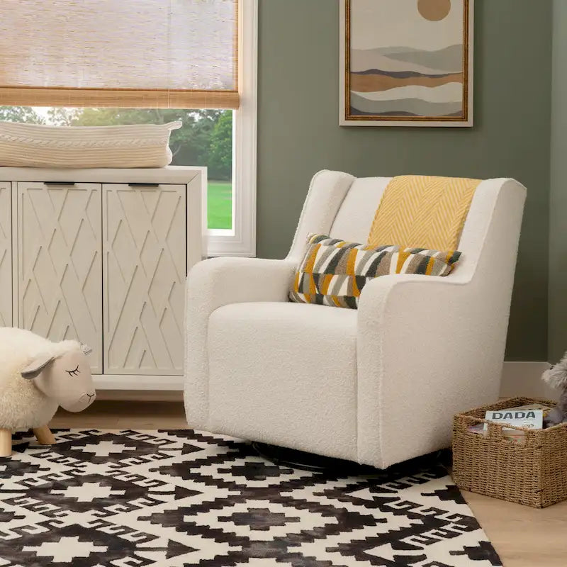 Sherpa or Velvet Swivel Rocker Accent Chair with Black Base