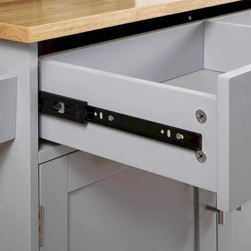 39W Kitchen Island with Storage and Rubber Wood Top - N/A