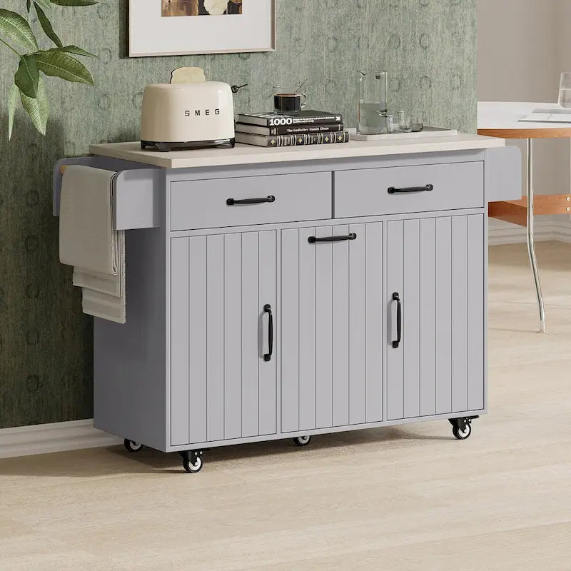 43.8W Kitchen Island with Trash Can Storage Cabinet - N/A
