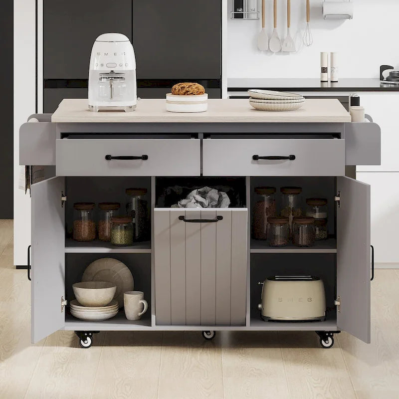 43.8W Kitchen Island with Trash Can Storage Cabinet - N/A
