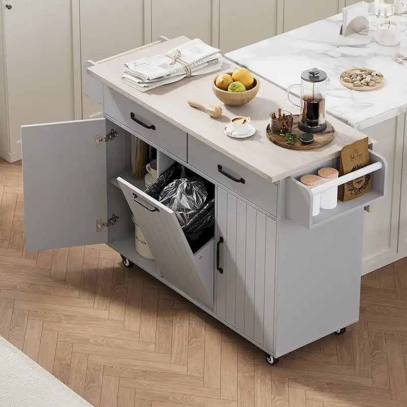 43.8W Kitchen Island with Trash Can Storage Cabinet - N/A