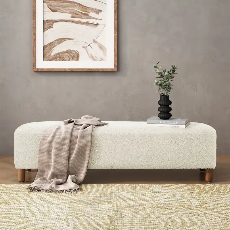 Fabric Upholstered Ottoman Bench with Wood Frame