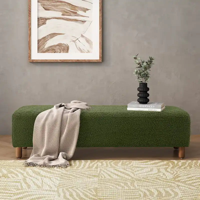 Fabric Upholstered Ottoman Bench with Wood Frame