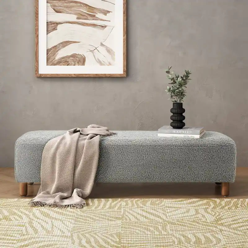 Fabric Upholstered Ottoman Bench with Wood Frame