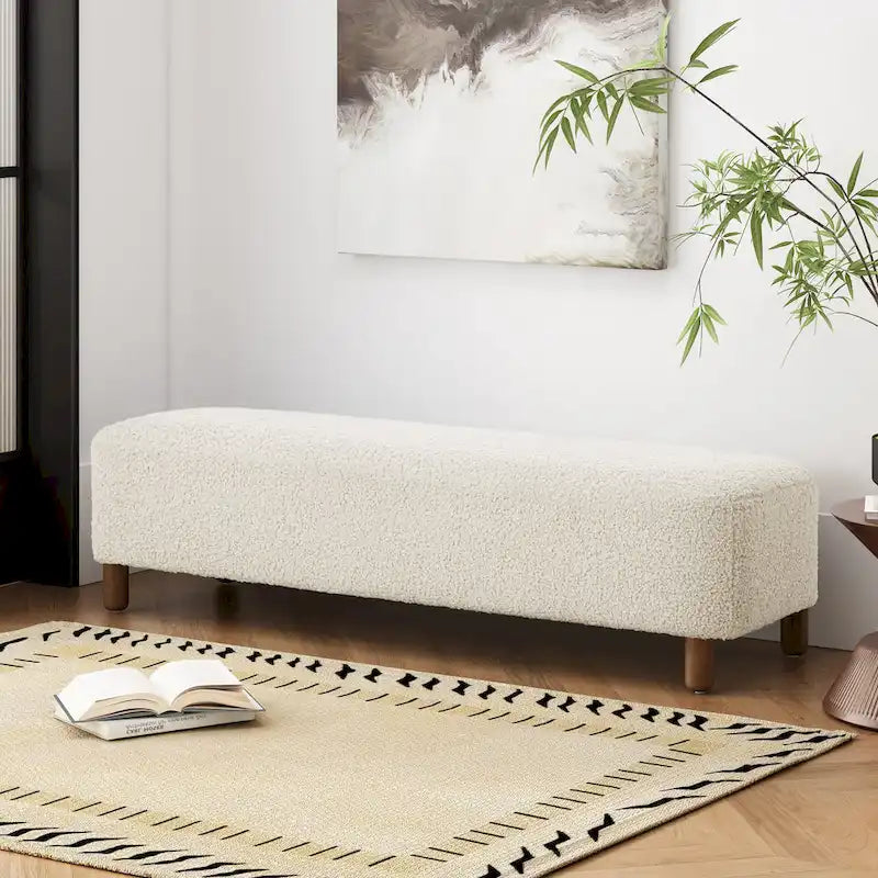 Fabric Upholstered Ottoman Bench with Wood Frame