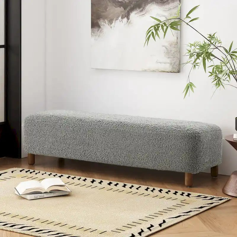 Fabric Upholstered Ottoman Bench with Wood Frame