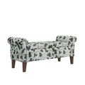 Floral Upholstered Storage Bench Ottoman with Rolled Arms and Nailhead Trim