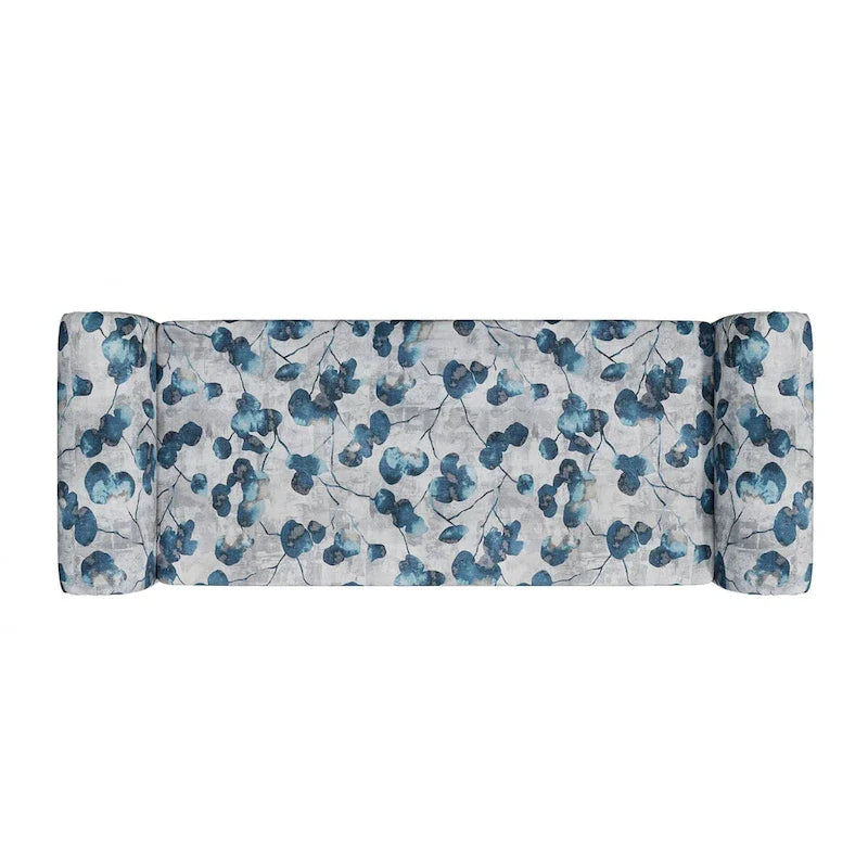 Floral Upholstered Storage Bench Ottoman with Rolled Arms and Nailhead Trim