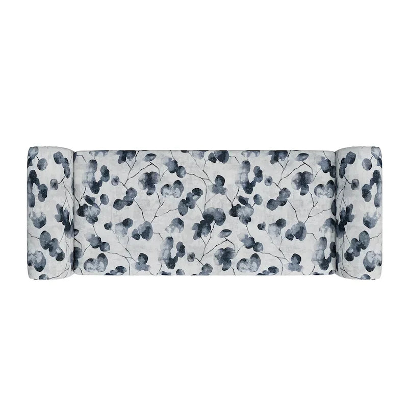 Floral Upholstered Storage Bench Ottoman with Rolled Arms and Nailhead Trim