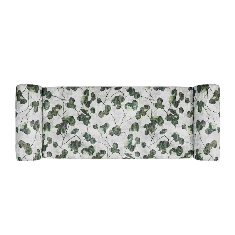 Floral Upholstered Storage Bench Ottoman with Rolled Arms and Nailhead Trim