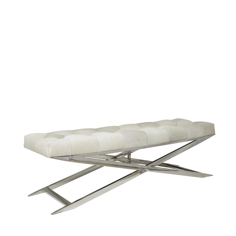 Leather Upholstered Tufted Home Bench with Silver Diagonal Base - Grey - Roche River Decor