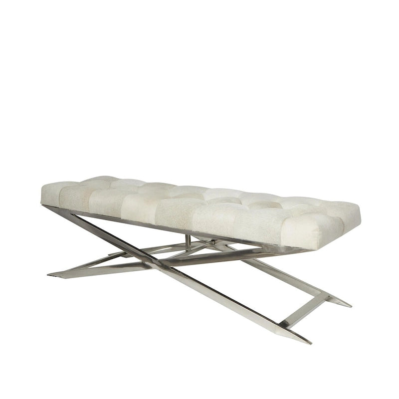 Leather Upholstered Tufted Home Bench with Silver Diagonal Base - Grey - Roche River Decor