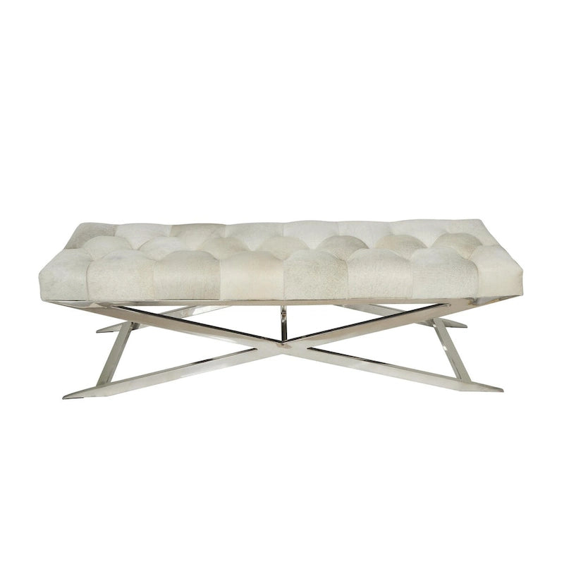 Leather Upholstered Tufted Home Bench with Silver Diagonal Base - Grey - Roche River Decor