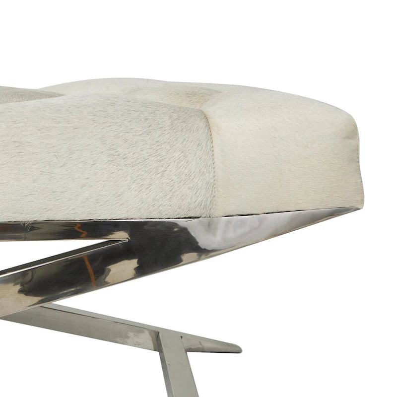 Leather Upholstered Tufted Home Bench with Silver Diagonal Base - Grey - Roche River Decor