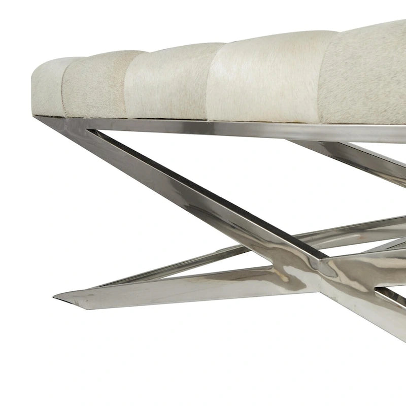 Leather Upholstered Tufted Home Bench with Silver Diagonal Base - Grey - Roche River Decor