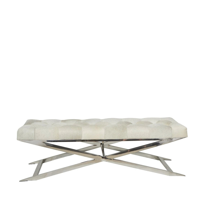 Leather Upholstered Tufted Home Bench with Silver Diagonal Base - Grey - Roche River Decor