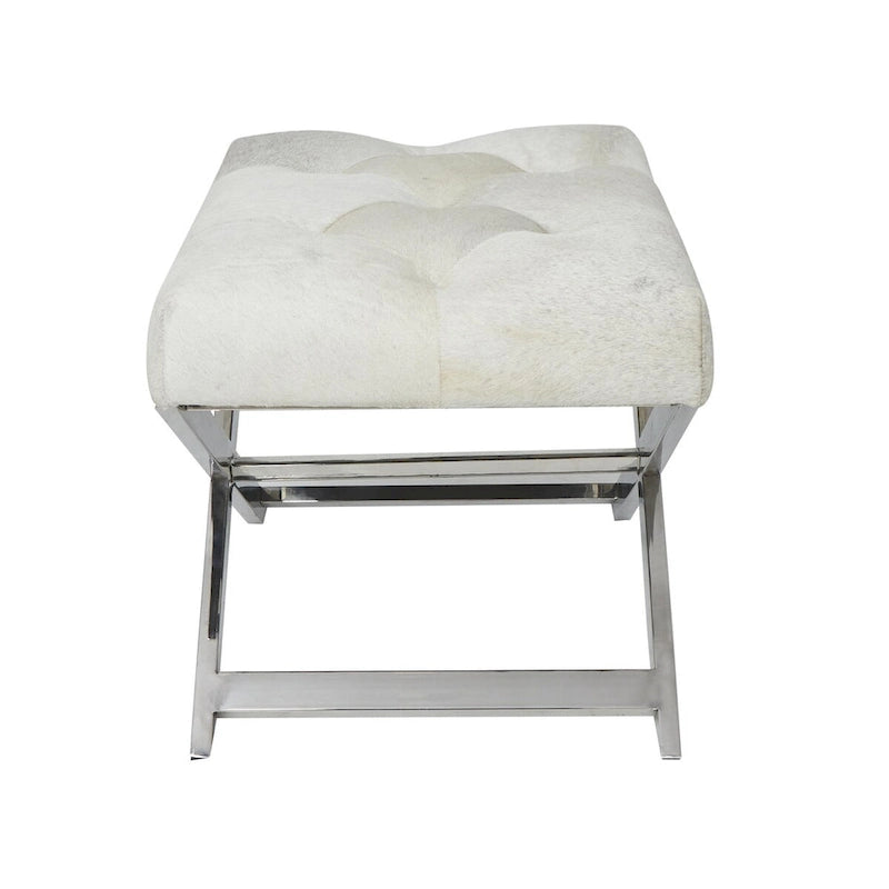 Leather Upholstered Tufted Home Bench with Silver Diagonal Base - Grey - Roche River Decor