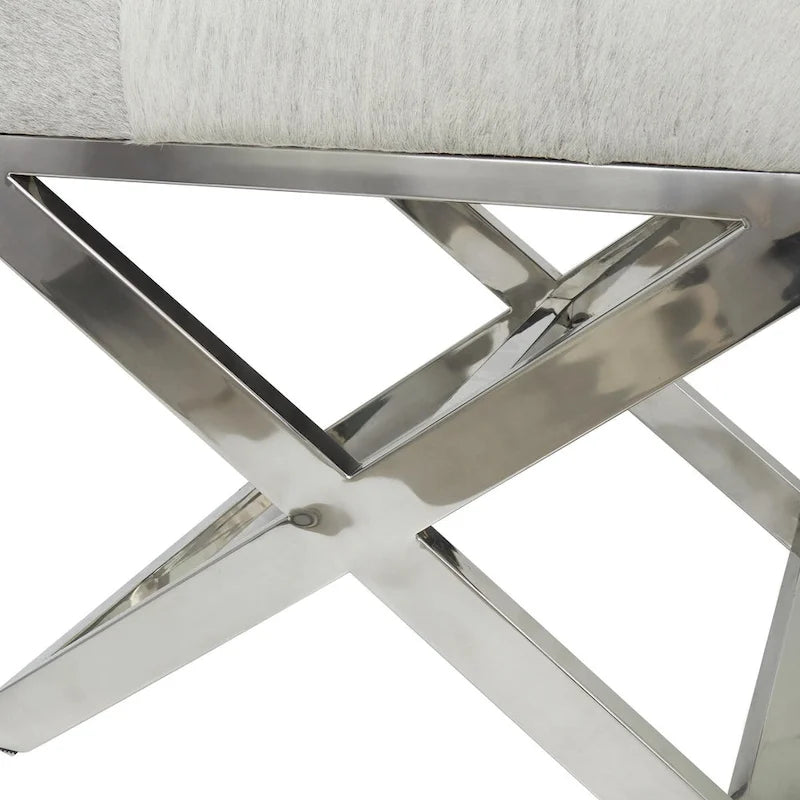 Leather Upholstered Tufted Home Bench with Silver Diagonal Base - Grey - Roche River Decor