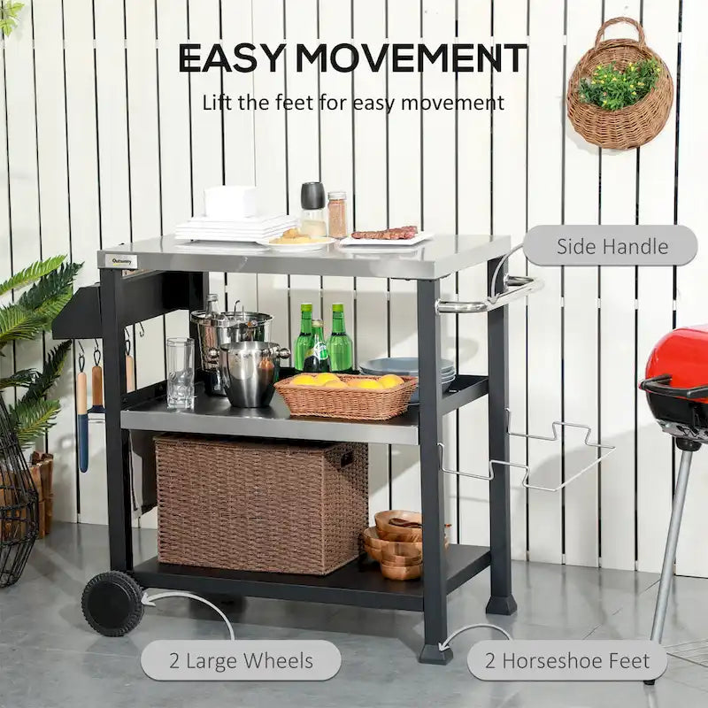 Three-Shelf Outdoor Grill Cart